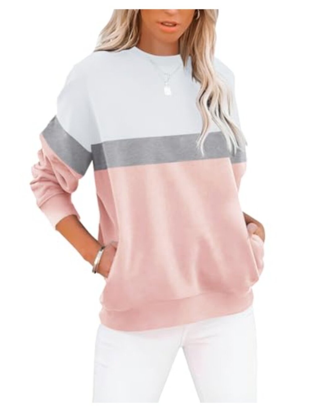 Long Sleeve Sweatshirt Crew Neck Pullover Loose Casual with Pockets